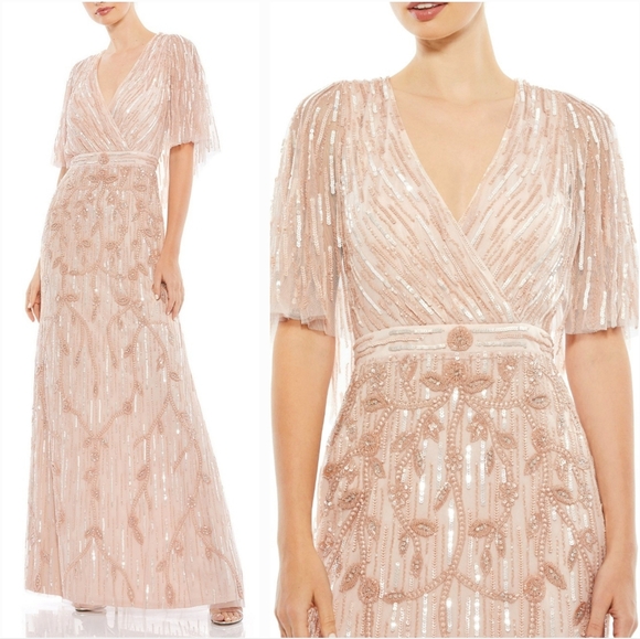 Mac Duggal Dresses & Skirts - New Mac Duggal 9064 Capelet Sleeve Beaded Sequined A-line Gown 6 Blush Pink